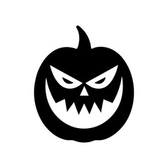 Evil pumpkin face icon with sharp teeth scary smile silhouette vector design isolated on white