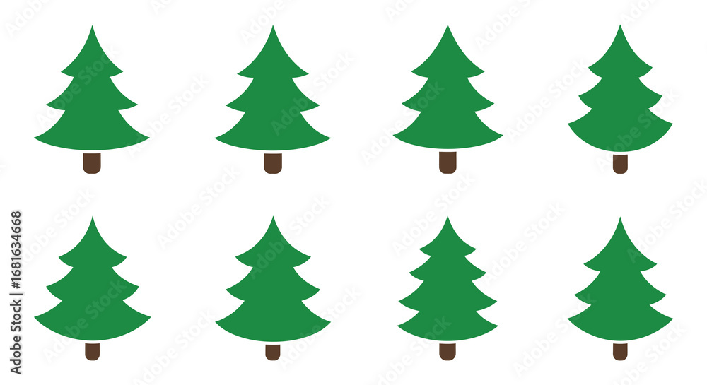 Poster eight green trees arranged neatly in two rows