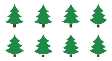 eight green trees arranged neatly in two rows