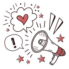 Megaphone with Speech Bubbles and Stars | Communication & Announcement Illustration