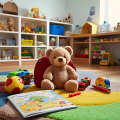 Cozy Children's Playroom with a Teddy Bear and Colorful Toys - Interior for Kids