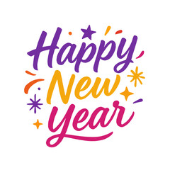 Happy New Year colorful festive typography. Modern hand-drawn lettering illustration.