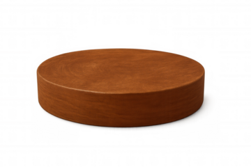 Empty round wooden podium displaying products on transparent background, perfect for showcasing merchandise