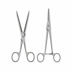 Medical surgical tools, scissors and forceps, isolated on white background, healthcare