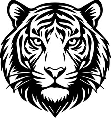 Black and White Tiger Head Vector Illustration