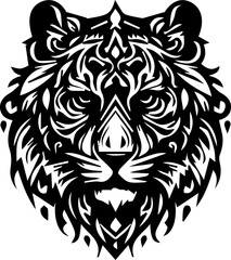 Black and White Tiger Head Vector Illustration