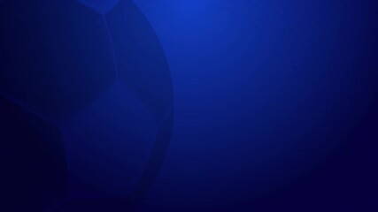 spinning soccer football ball on left hand side of a dark blue background with moody ambient gradient lighting soccer sports broadcast style presentation graphics animation background 4K