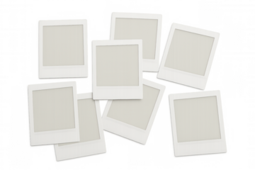 Blank instant photo prints are creating a nostalgic and customizable backdrop on a transparent background