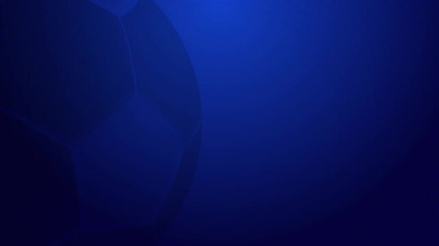 spinning soccer football ball on left hand side of a dark blue background with moody ambient gradient lighting soccer sports broadcast style presentation graphics animation background 4K