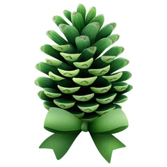 Fototapeta premium Green pine cone with matching green bow makes charming Christmas props decoration perfect for festive holiday crafts and seasonal displays