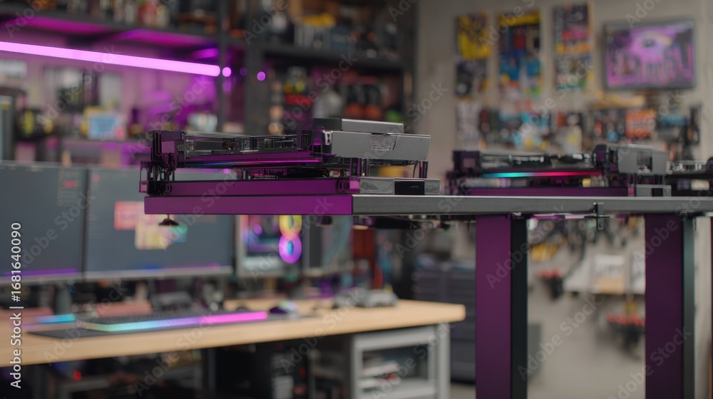 Aufkleber dynamic medium shot capturing a sleek customizable gaming workstation emphasizing detailed hardware 