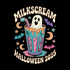 Psychedelic Ghost Milkshake Halloween T-Shirt Design