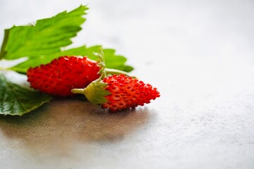 Ripe Wild Strawberries on White Wooden Table – Fresh and Natural.