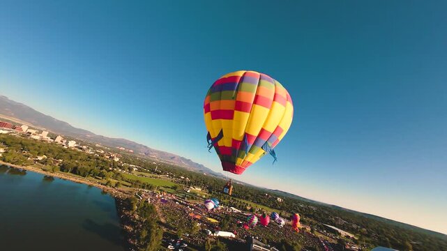 Hot air balloon in the sky, FPV aerial footage, LDLO Colorado Springs 4K