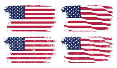 Collection of Various Grunge Style USA Flag Illustrations