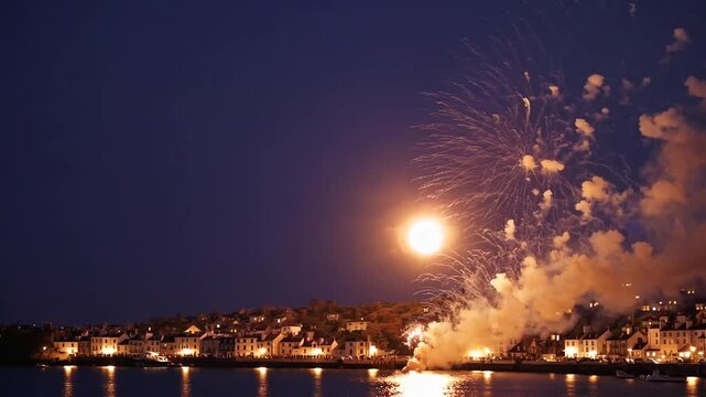 Fireworks exhibition during combustion celebration evening