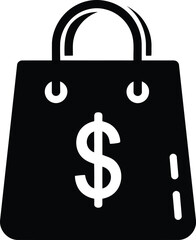 Black shopping bag with dollar sign symbolizing commerce finance and retail business vector