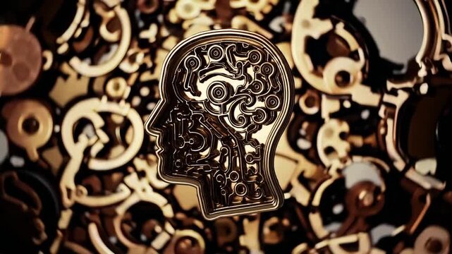 Lateral steampunk fashion backdrop with void form of human's cranium and cerebrum constructed of cogs Lateral steampunk fashion backdrop with void form of human's cranium and cerebrum constructed of 