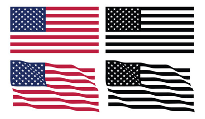 Various Style USA Flag Vector Set Illustration of American Banner