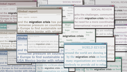 Naklejka premium Migration crisis headline titles media 3d illustration