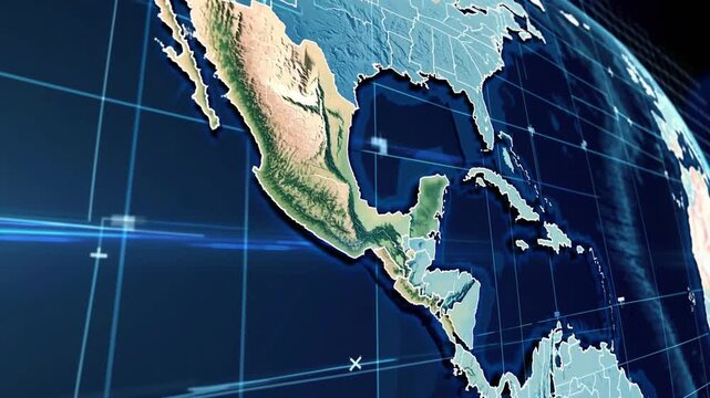 Digital Cartographic Representation of North American Nation Displaying its Internal Regional and State Divisions on Azure Blue Backdrop