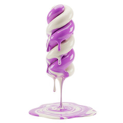 Melting twisted purple and white soft serve ice cream or marshmallow candy, perfect for sweet dessert menus, candy shop branding, playful birthday party invitations, or spring marketing campaigns,