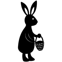 Black bunny holding woven basket rabbit silhouette