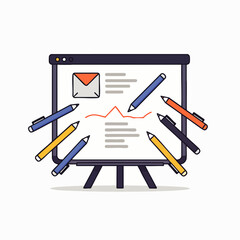 A vibrant illustration depicting a collaborative brainstorming session around a presentation board, highlighting creative content generation and strategic planning.