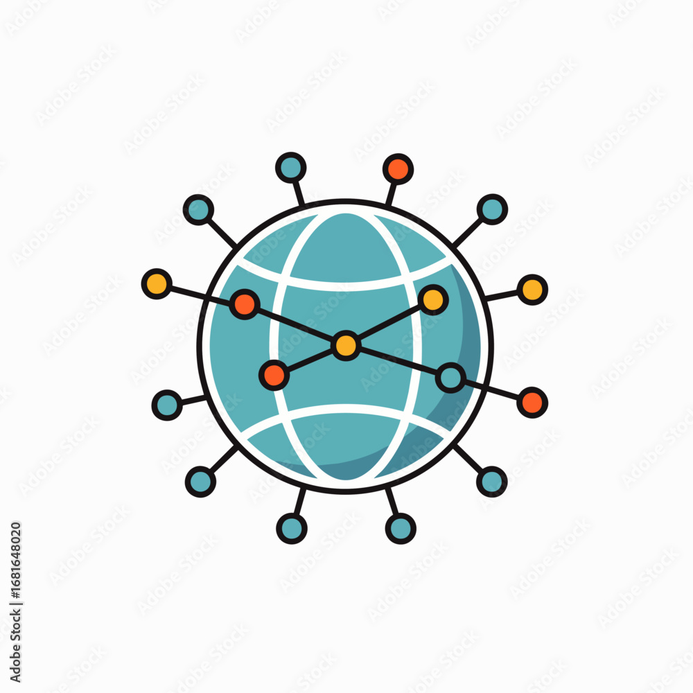 Poster this vibrant illustration depicts a global network with interconnected data points, symbolizing worl