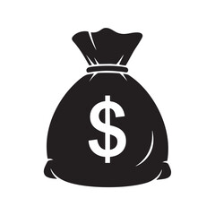 Simple black silhouette of a money bag with dollar sign for finance and wealth concepts