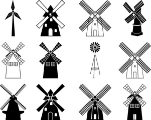 Windmill Eps, Vector Images Black and White