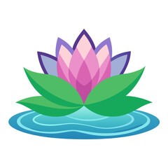 Vibrant pink lotus flower gracefully blooming on serene blue water, symbolizing peace, purity, and enlightenment for wellness and spa designs