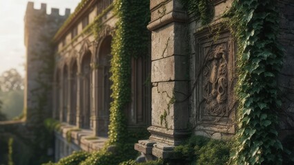 Obraz premium Ancient stone building overgrown with ivy