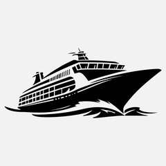 Obraz premium Cruise Ship Silhouette Simple Graphic, Modern Watercraft Ship Clip Art Cruise Ship Sign Isolated Flat Design Illustration Design