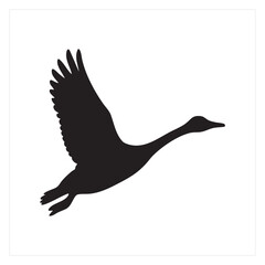 Obraz premium Monochrome vector illustration of a flying wild goose, a simple and elegant silhouette isolated on a white background