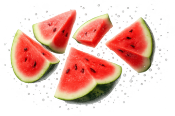 Delicious juicy red watermelon slices isolated on transparent background