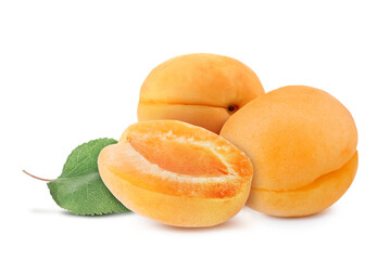 Fresh juicy apricots isolated on white. Summer fruit