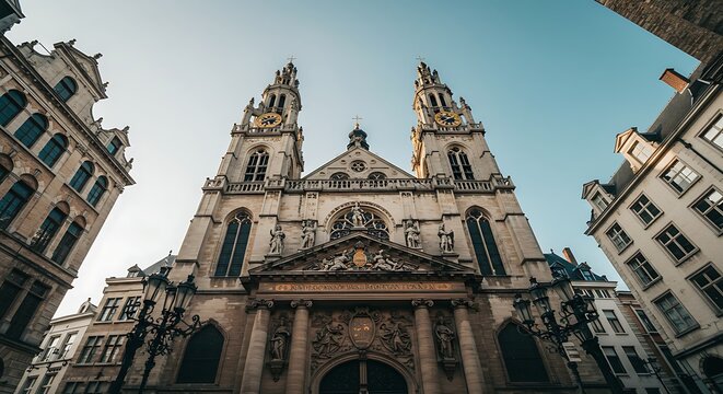 Architectural grandeur: A majestic church rises amidst historic urban surroundings