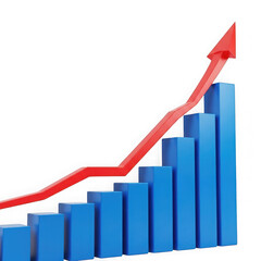 3d growing bar chart with red arrow symbolizing progress and success isolated on transparent background 