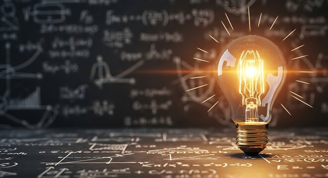 Illuminated Idea: Glowing Lightbulb on Mathematical Equations