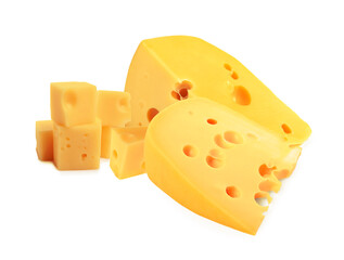 Fresh cheese isolated on white, set of pieces