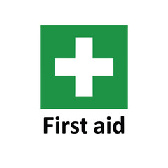 Fototapeta premium Green first aid cross symbol ready for medical emergency response and safety signs