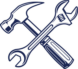 Iconic hammer and wrench crossed for repair and construction services vector
