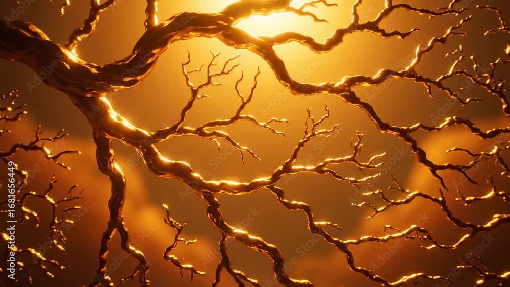 Poster golden tree branches abstract background - intricate golden tree branches create a stunning abstract