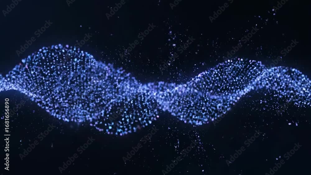 Aufkleber abstract blue particle wave - a dynamic wave of blue particles flows across a dark background. the p