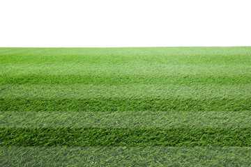 Fresh green lawn with stripes against white background