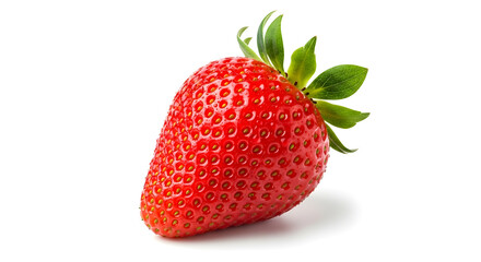 Single Ripe Strawberry Isolated on White Background: Vibrant Red Fruit, Healthy Eating, Freshness Concept