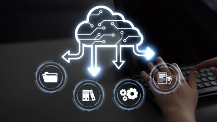 Cloud computing, cloud strategy, and cloud technology transforming digital infrastructure with scalable services, secure data storage, and cloud-based digital business solutions. Muxer