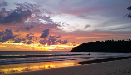 Coastal Tranquility: A Sunset Symphony Over the Ocean's Edge and Sandy Shore