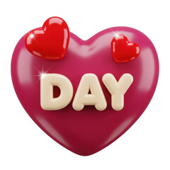 Pink heart with day text and red hearts isolated on transparent background